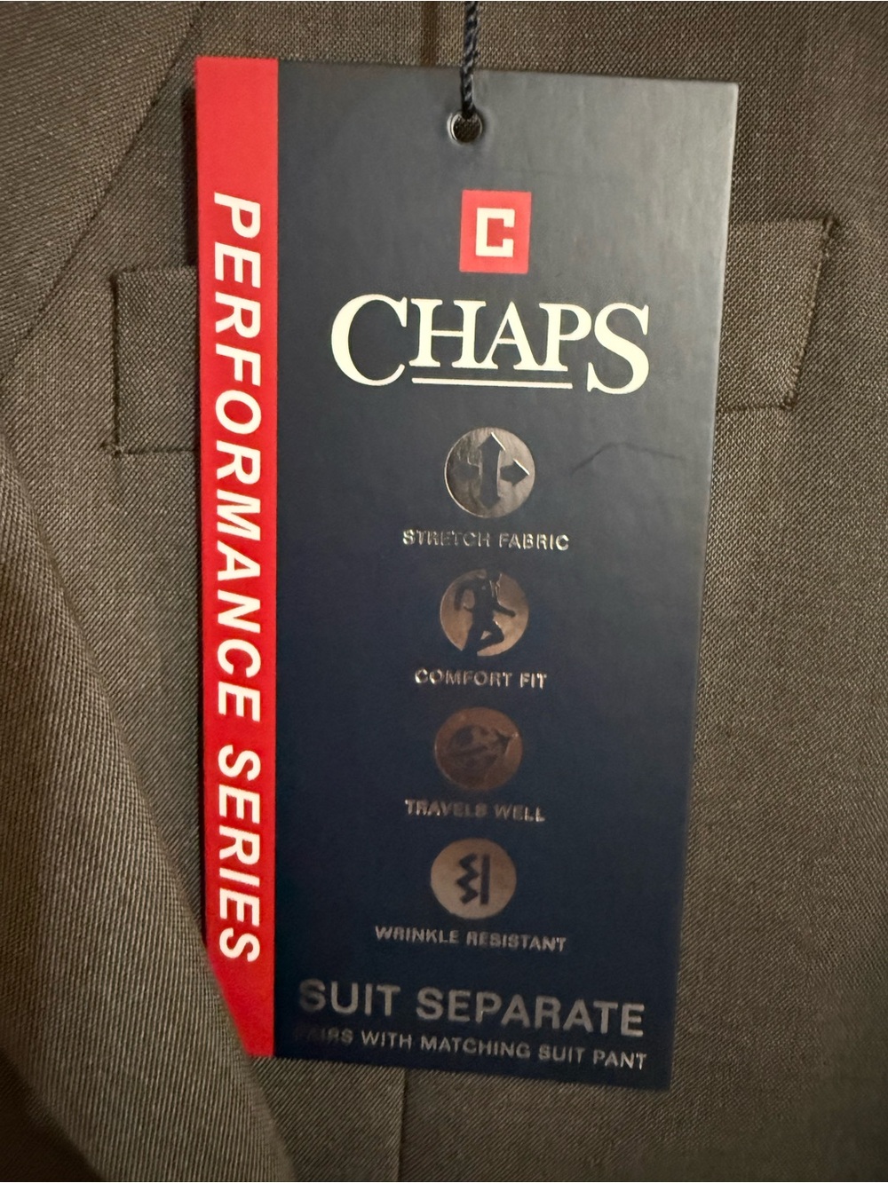 Chaps  48 R New with tags Men’s Brown Performance Suit Jacket - Stretch comfort